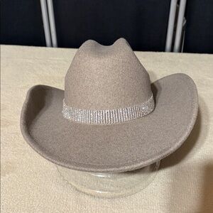 Rhinestone Women's Cowboy Hat - felt adjustable size - taupe - NEW with tags